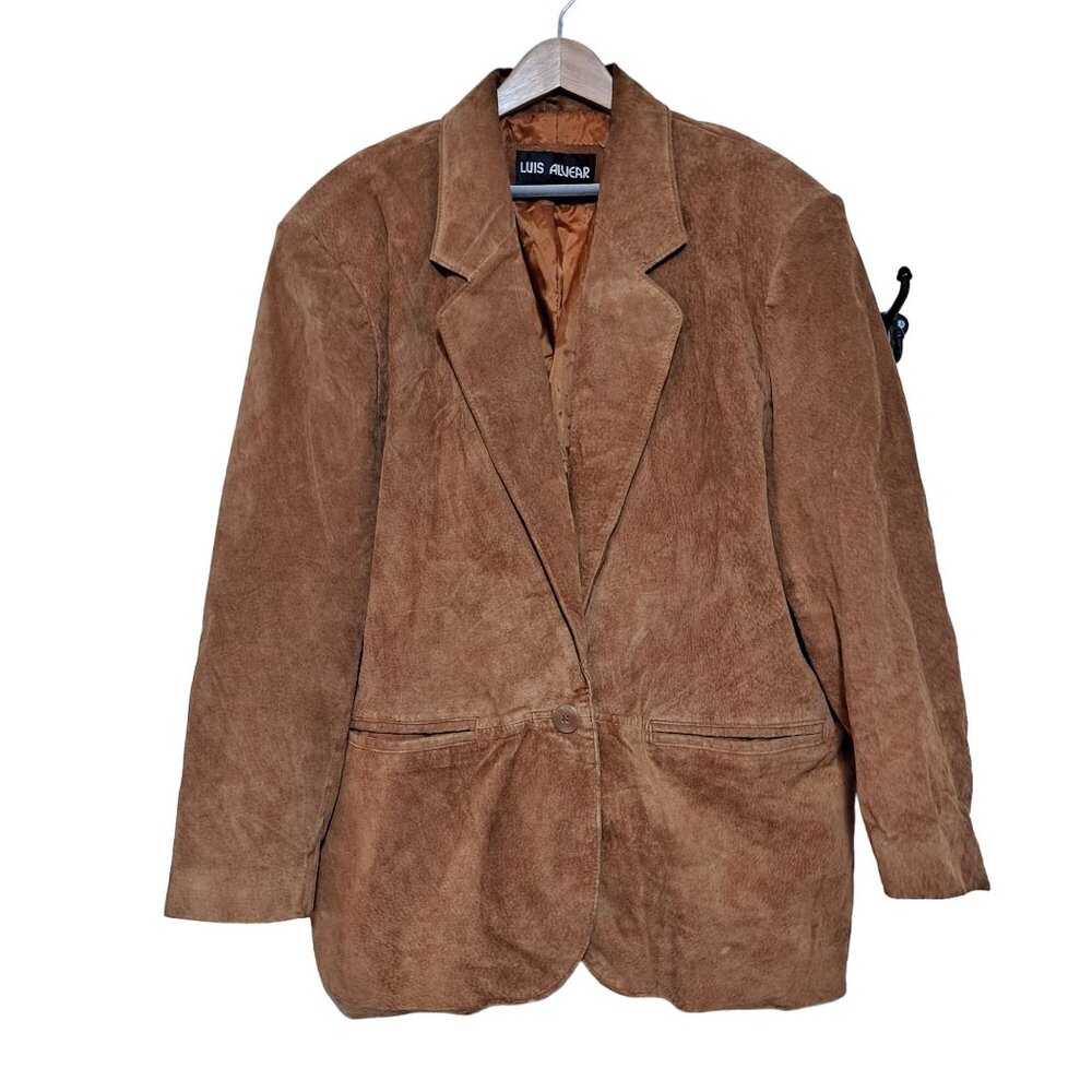 Vintage Luis Alvear Blazer Men XL Suede Leather Brown Korea Western 1980s Boho